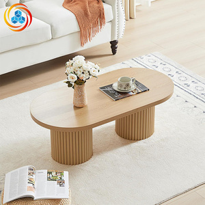 Modern Fluted Pedestal <b>Coffee</b> <b>Table</b>, Optional Finishes Oval Center <b>Table</b> with Double Column Base for Living Room - Product Image 6