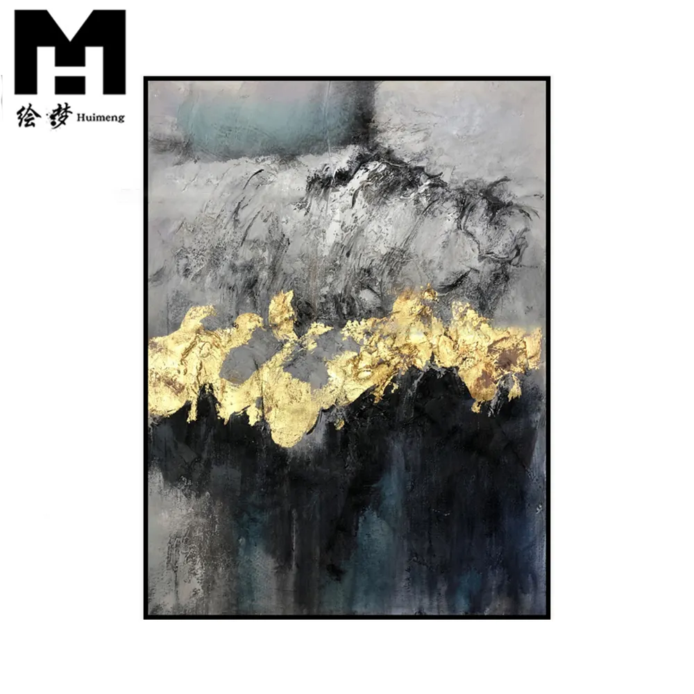 Bestverkopende Handgemaakte Abstracte Foto Gouden Folie Mountain View Grafiek Zwart-Wit Kunstwerk Schilderijen Canvas