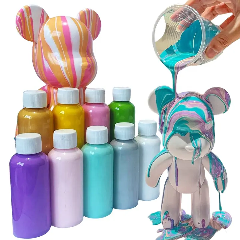 Çocuklar için 60 mililitre sıvı kaplama DIY sıvı döküm boya boya moda şiddetli ayı akrilik boya 37 farklı renkler