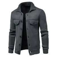 Cárdigan de Hombre a Rayas de Viscosa/Algodón, Casual, con Cuello Camisero, Cierre de Botón, Corte Ajustado, Manga Larga, Transpirable, Tejido de Punto, para Otoño