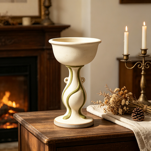 Urne sur piédestal en résine peinte à la main style <span class=keywords><strong>Art</strong></span> <span class=keywords><strong>Nouveau</strong></span>, motif vigne verte en relief, grand pot à fleurs sur pied, <span class=keywords><strong>vase</strong></span> décoratif vintage - Product Image 2
