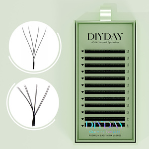 DIYDAY 4D <span class=keywords><strong>W</strong></span> Shape Premade Fan Extensión de pestañas 0,07 Espesor Natural Coreano PBT Fibra CC DD 7mm Single 25mm Mix para privado - Product Image 1