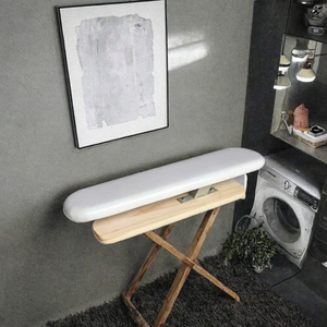 Planche à repasser en bois massif naturel avec design sculpté, recouverte de tissu en coton et housse de planche à repasser - Product Image 3