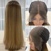 Perruques en Cheveux Humains Vierges Remy Européens de Qualité Supérieure, Base en Soie, Balayage, Cuticules Alignées, Perruque Frontale HD en Dentelle Brute, Perruques Casher Juives