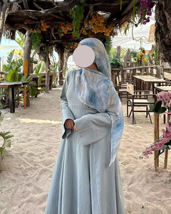 <span class=keywords><strong>Robe</strong></span> musulmane pour femmes Willson Custom Linen, Abaya modeste, couleur unie, longueur totale, <span class=keywords><strong>robe</strong></span> islamique à lacets <span class=keywords><strong>en</strong></span> bleu poudré - Product Image 2
