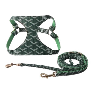 Großhandel Luxus verstellbare PU Leder Hunde geschirr und Leine Set Niet dekoriert Druck Designer Leine - Product Image 5