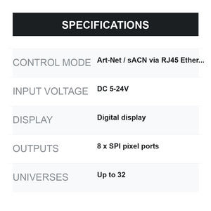 LED Pixel <b>Controller</b> Art-Net to SPI 8 Port Ethernet Pixel Driver Compatible with WS2811 WS2812B Strips and Pixel Tubes - Product Image 6