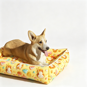 Lit pour chien mignon en forme de rectangle, en polycoton doux, pour usage intérieur, toutes saisons, amovible, lavable, avec coussin - Product Image 5