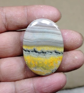 Pierre précieuse naturelle en jaspe jaune, cabochon ovale, pierre taillée pour la fabrication de bijoux anciens - Product Image 3