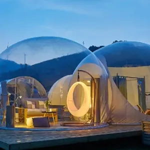 Barraca inflável feita de bolha para dormir, hotel de aventura inflável transparente acampamento ao ar livre cabine igloo dome