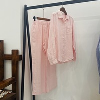 Ensemble en lin de haute qualité LP – Style décontracté minimaliste, esprit Old Money, coupe ample et polyvalente, idéal pour l'été, longueur au-dessus du genou, manches longues unies avec empiècements