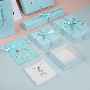 Biểu Tượng Tùy Chỉnh In Craft Giấy Xách Tay Turquoise Handmade Hộp Đồ Trang Sức Ribbon Bow - Product Image 5