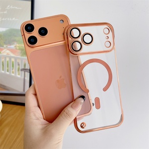 New Plating Slim <b>Frameless</b> Magnetic Clear Case for iPhone 17 14 15 16 Pro Max With Glass Lens Film Shockproof Hard Cover - Product Image 2