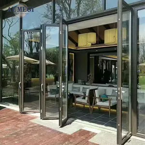 Бренд Aumegi, новый дизайн, двойное остекление, алюминиевая внешняя Складная двойная дверь
