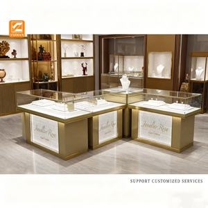 Vàng Hiện Đại Đồ Trang Sức Bằng Gỗ Tủ Trượt Đầy Đủ Chiều Dài Cửa LED Chiếu Sáng Thân Thiện Với Môi Không Thấm Nước Cửa Hàng Bán Lẻ Hiển thị - Product Image 1