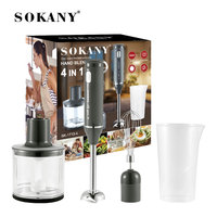 Sokany 1713-4 Mixeur plongeant 4 en 1 Nouveau design Vitesses variées Multifonctionnel en acier inoxydable Mixeur portable à main