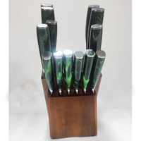 Ensemble de 15 pièces en acier inoxydable avec lame laser manche en résine et bloc en bois d'acacia pour la cuisine multifonctionnelle