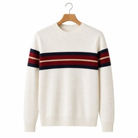 Pull en cachemire et laine mélangée pour homme, col rond, rayé, tricot 12GG, pull d'hiver, logo personnalisé, OEM, vente en gros