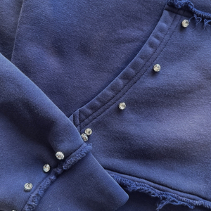 Custom High Quality 420g Cotton Heavy Vintage Distressed Zipper Cropped Rhinestone Printed Embroidery Y2k Streetwear Zip Hoodies - Product Image 2