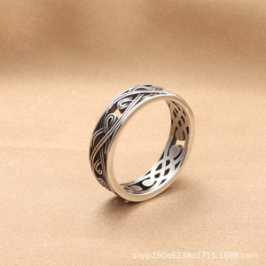 Men's <b>Titanium</b> Steel Hollow <b>Ring</b> Retro Silver Floral Pattern Fashion Jewelry Gift - Product Image 4