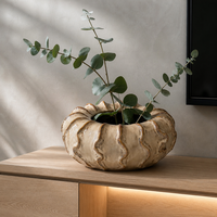 Bol en céramique organique ondulé Wabi-sabi ARM LVG, côtelé, fait main, style nordique minimaliste rustique, décoration d'intérieur, pot de fleurs ou vase de table