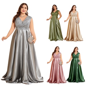 Robes de soirée luxueuses grande taille pour femmes, sans manches, col en V, en satin et dentelle, robes de mariée style A, robes de demoiselle d'honneur - Product Image 3