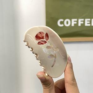 Pinces à cheveux en acétate géométrique de haute qualité, motif fleur rose douce, accessoires floraux pour filles - Product Image 2