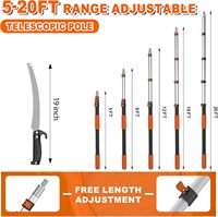Pértiga telescópica de fibra de carbono, sierra para podar árboles y recolector de cocos de 12 a 65 pies, multiusos para poda de árboles, recolección de frutas y limpieza del hogar