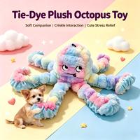 Jouet pour animaux de compagnie en peluche pieuvre tie-dye avec tentacules en papier froissé, jouet interactif souple à mâcher et couineur pour chiens et chats, soulagement de l'anxiété