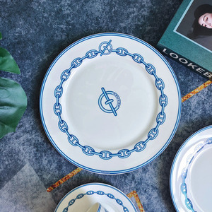 Dining Room <b>Set</b> Porcelain Plates Plates Nordic Luxury Hot Sale 4 Piece White and <b>Blue</b> Carton Giveaways Country Ceramic Round - Product Image 5
