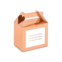 Boîte à dragées rectangulaire en papier or rose personnalisable avec poignée - Texte personnalisé