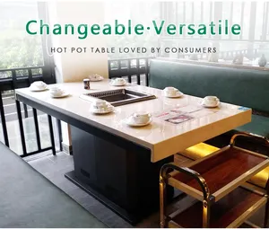 AOPA Custom Selling Indoor Smokeless Equipment Commercial Dining Restaurant Furniture Hotpot Electric Korean BBQ Grill Table