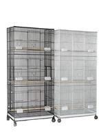 Grande cage à oiseaux avec roues, cage d'élevage pour perroquets en fil métallique électroplaqué extra spacieuse, volière de style villa pour l'exposition et l'élevage