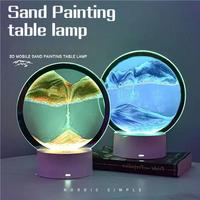 Lampe de bureau LED en verre au design original, sablier rotatif, peinture de sable mouvant 3D, rechargeable par USB, intensité réglable, pour chambre à coucher