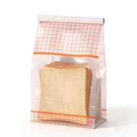Sac à pain à fond plat avec soufflet, imprimé quadrillé, fermeture à pression, zone panoramique transparente, film blanc, étanche à l'humidité, qualité alimentaire, vente en gros