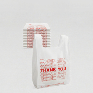 Bolsa de camiseta de polietileno (PE) impresa con logotipo personalizado en rollo, bolsa de plástico para compras de supermercado. - Product Image 1
