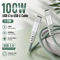 Câble USB Type C 1,2 m 100W PD 5A Charge Rapide Tressé en Nylon USB C vers USB C 2.0 Câble de Données OEM ODM Vente Directe Usine