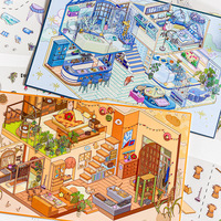 4 hojas por paquete de pegatinas de paisajes en miniatura 3D DIY para decoración de casas, escenas de almacenamiento, planificador, alivio del estrés