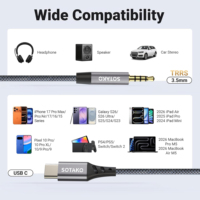 Câble audio SOTAKO USB C vers 3,5 mm TRRS avec DAC intégré, câble micro-casque Type C, câble AUX plaqué or tressé pour téléphone portable et ordinateur portable