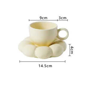 Coffees Saueer Macaron Glaze Saucer Afternoon Camellia Tea Porcelain Pottery Ceramic Drinking Sun Flower Mug Cup And Plates
