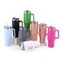 Gourde isotherme en acier inoxydable de 40 oz avec paille, bouteille d'eau portable, tasse de voyage isolée avec poignée pour voiture, flasque sous vide