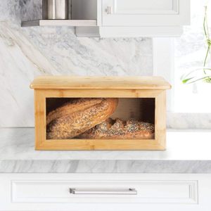 Boîte à pain en bambou 2,1-3L avec panneau en verre pour le rangement de cuisine - Product Image 2