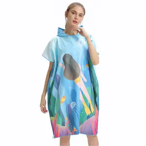 Alibaba supplier hooded beach towel changing robe poncho surf swimming poncho towel