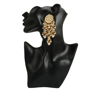 Trendy Alloy <b>Drop</b> <b>Earrings</b> with Artistic Stone and Bead Detailing Comfortable Design for <b>Bridal</b> Functions Festivals Celebrations - Product Image 3