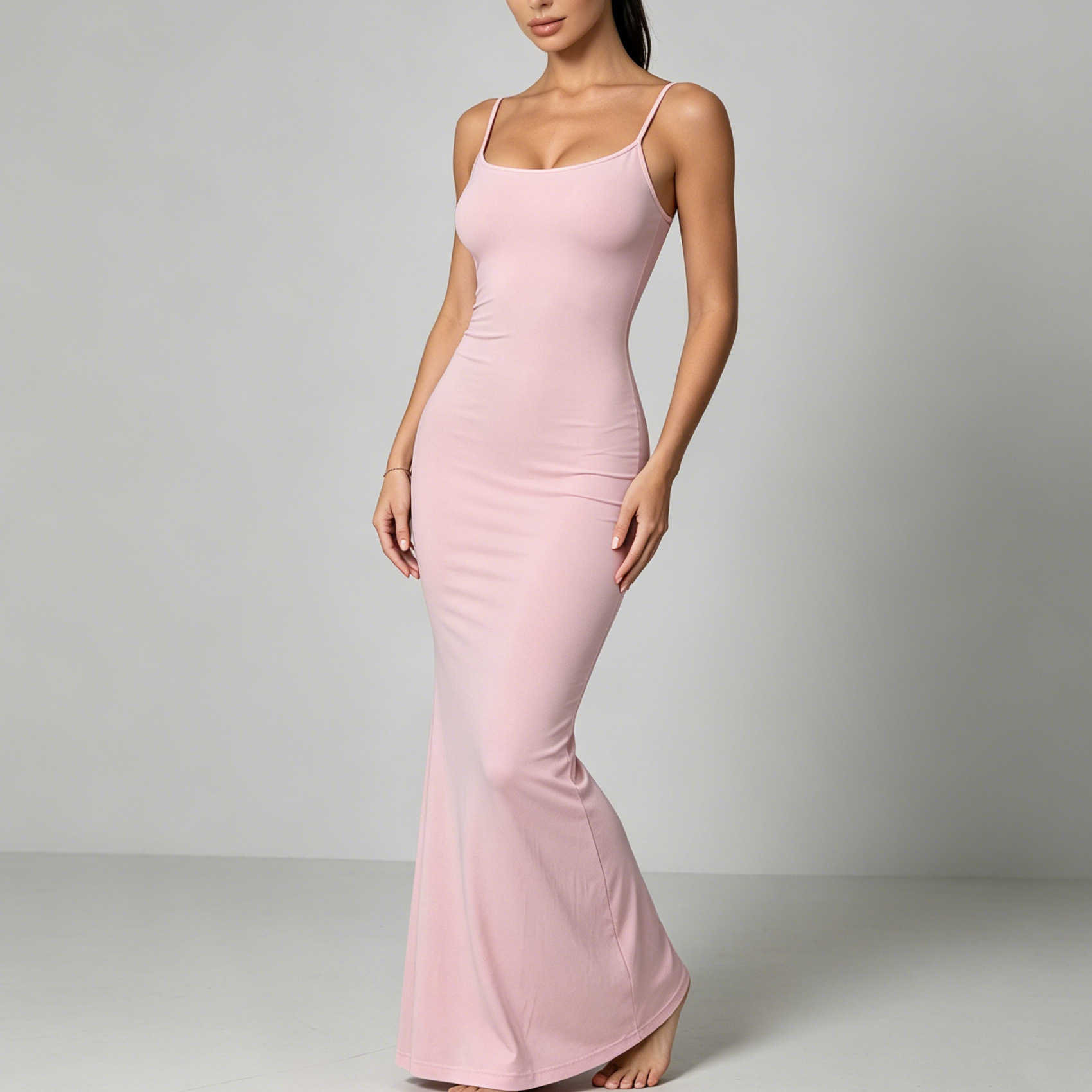 Zipper-Front Tummy-Control Shapewear Dress: side profile showing zones and edge stability