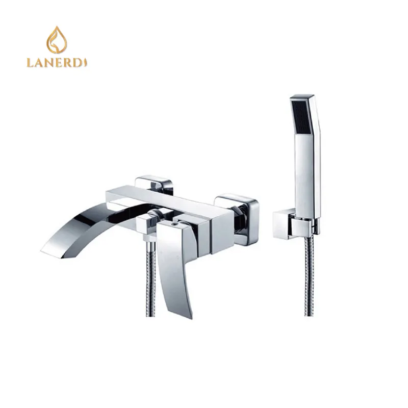 2 hole brass waterfall bathtub bath-shower faucet mixer bath and shower head kits robinet baignoire with holder
