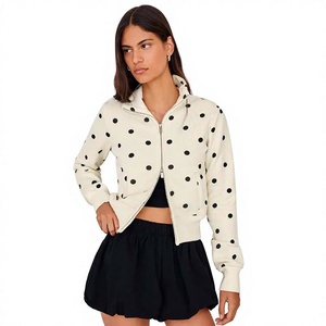 Sudadera con capucha de punto para mujer, con estampado de lunares de color personalizado, cuello alto y manga larga, ropa casual de invierno, 2 piezas (frontal) - Product Image 1