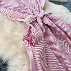 Robe Tunique d'Été Rayée en Tissu Respirant, Coupe Slim, Style Chemise Midi pour Femme, Robe Empire Sans Manches en Dentelle - Product Image 5