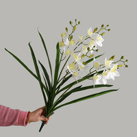 Anggrek Cymbidium Gaya Zen Bunga Buatan Poliester Sentuhan Realistis Daun 2 Cabang Dekorasi Ruang Tamu & Rumah