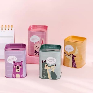 Cute Animal Cartoon Coin Bank Square Vintage Tin Box Metal Piggy Banks Barril para niños - Product Image 2